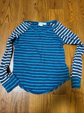 Roxy Girls Teal and Navy Striped Long Sleeve Tee